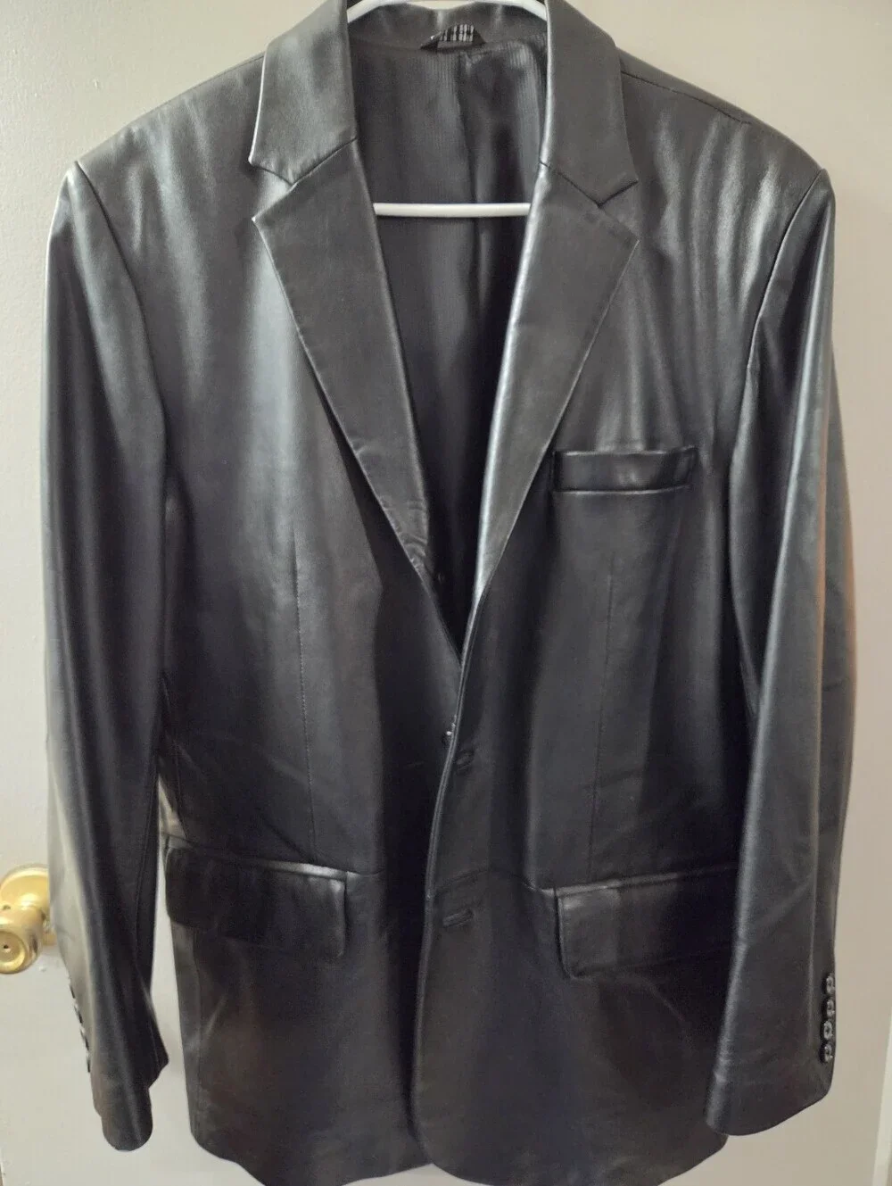 Macy's Soft Black Leather Blazer.  Single-Breasted Jacket. Sz 40S Unisex